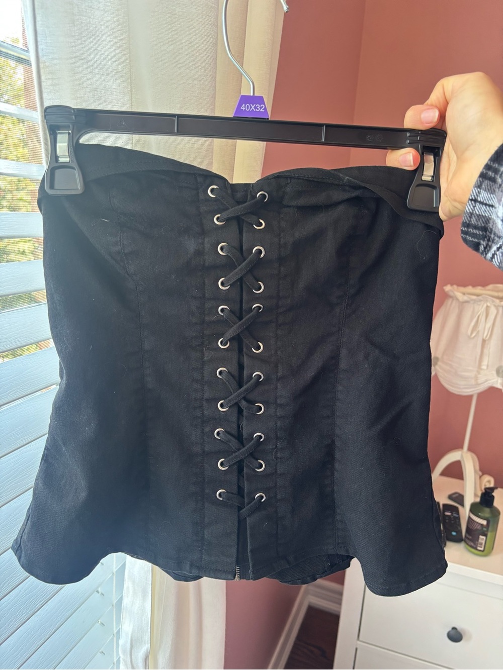 H&M Black Lace-Up Corset Mini Skirt